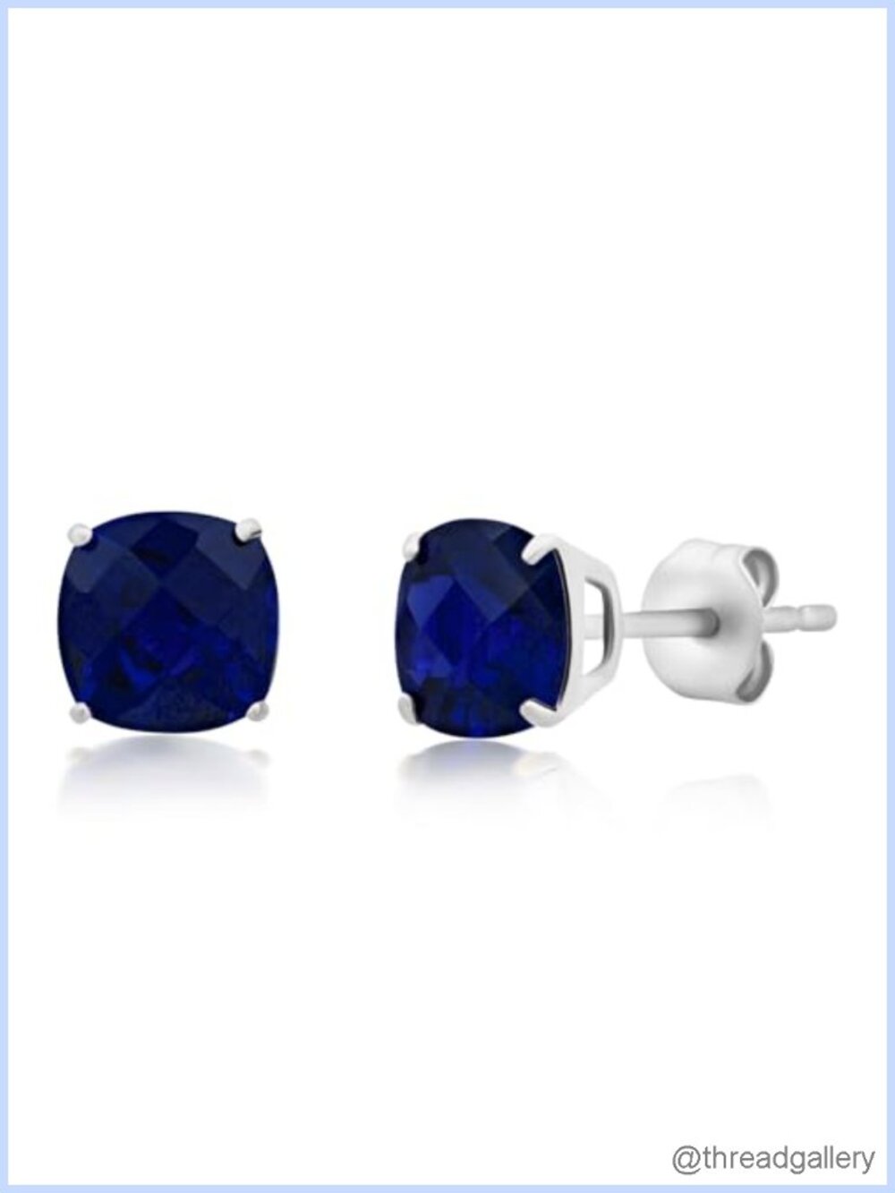 925 Sterling Silver Cushion Cut Sapphire Stud Earrings 6MM Hypoallergenic